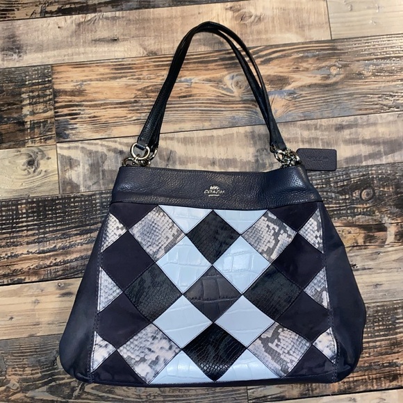 Coach Lexi midnight exotic patchwork leather 3 compartment purse shoulder bag - Picture 1 of 7